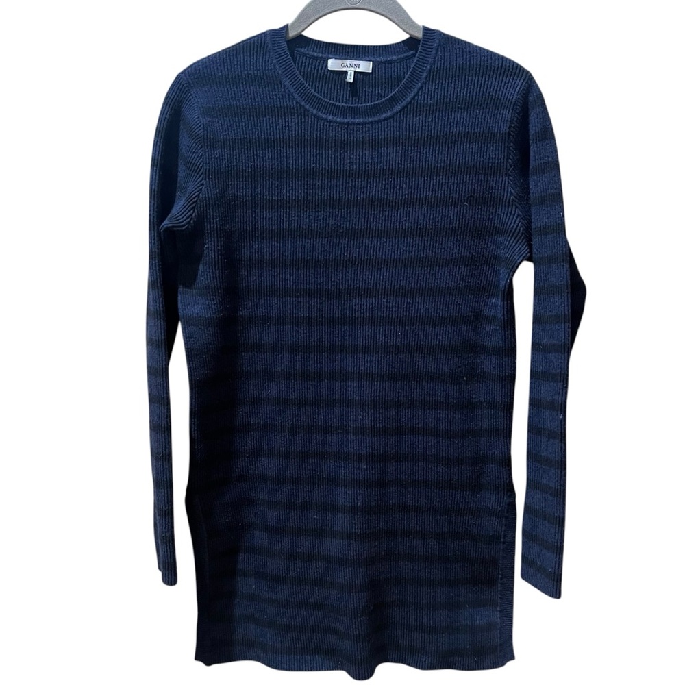 Ganni Navy Striped Crew Neck Cotton‎ Michigan Sweater Size Medium
